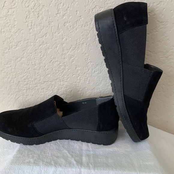 Stuart Weitzman Leather Shoes Suede Wedge Black Size 8.5 - Picture 1 of 13